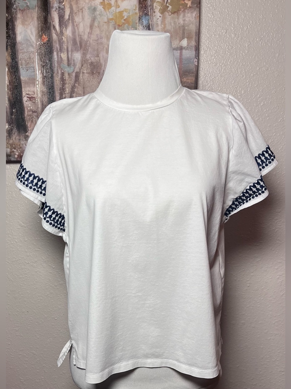 Weekend Max Mara White Tee with Navy Embroidered Trim